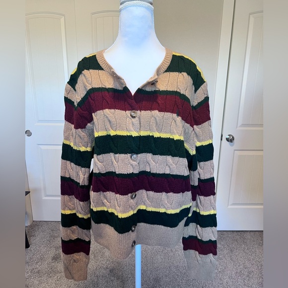 NWT Ralph Lauren Cable Knit Striped Cardigan Sweater 90% Wool 10% Cashmere SzXXL - Picture 4 of 12